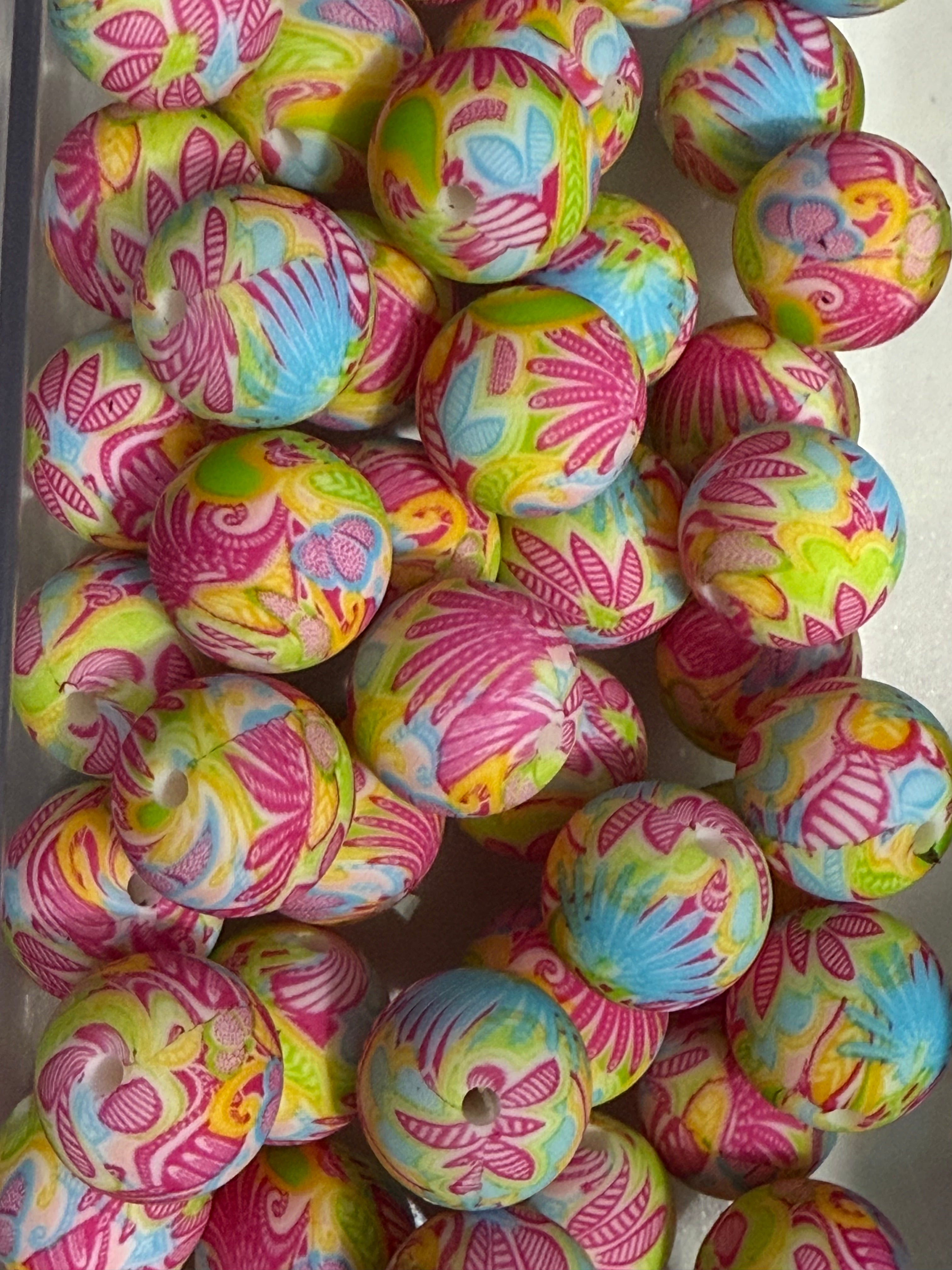 15mm Patterned Silicone Beads