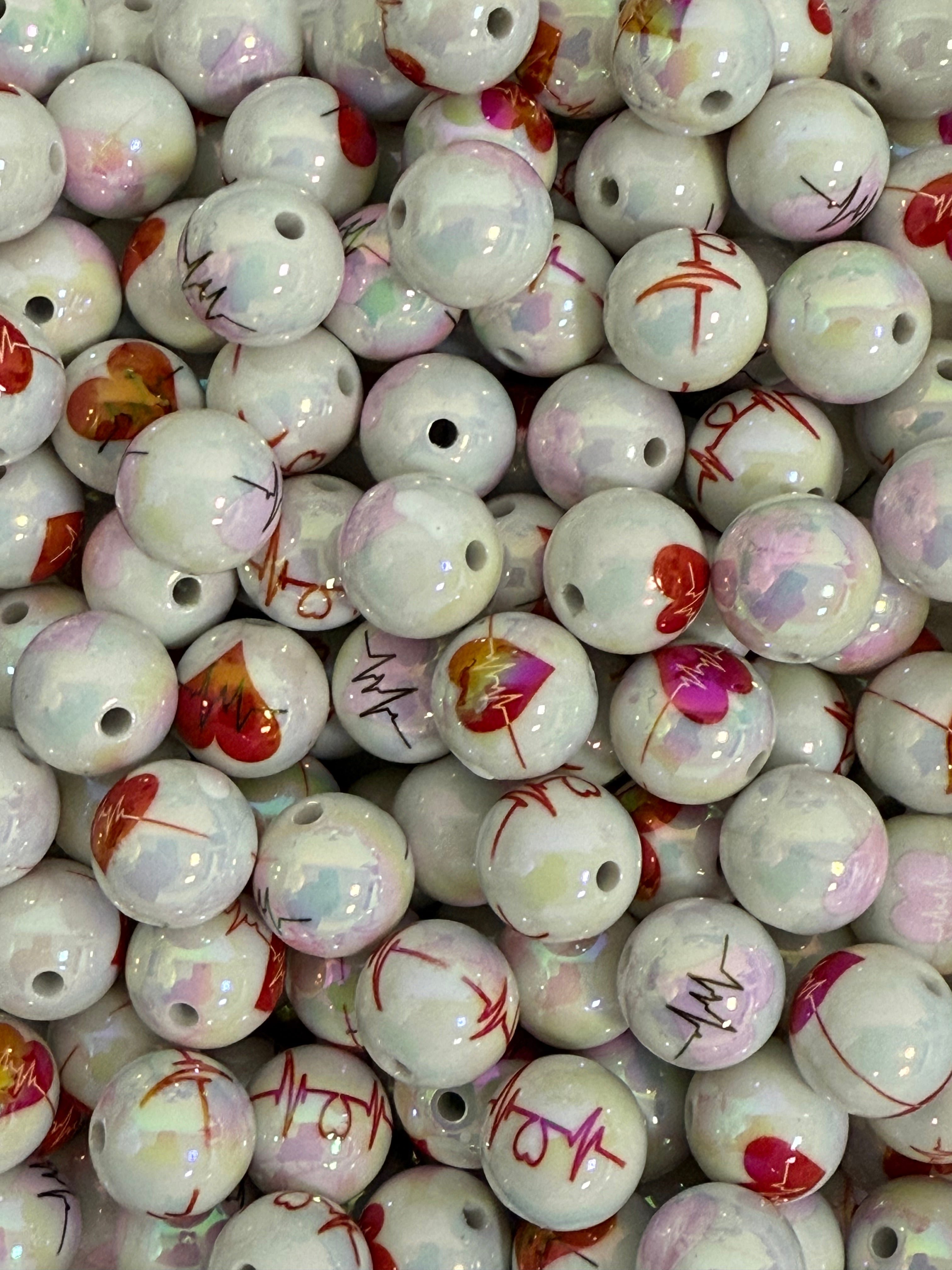 16mm Heart and Beats Print Beads Mix-D8 Main image
