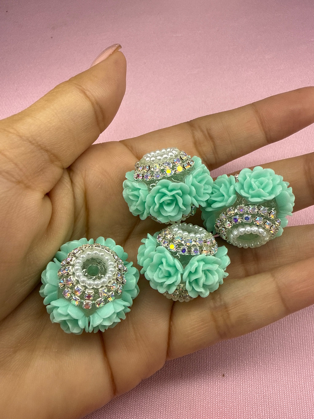 18mm Big Rose and Rhinestone Beads