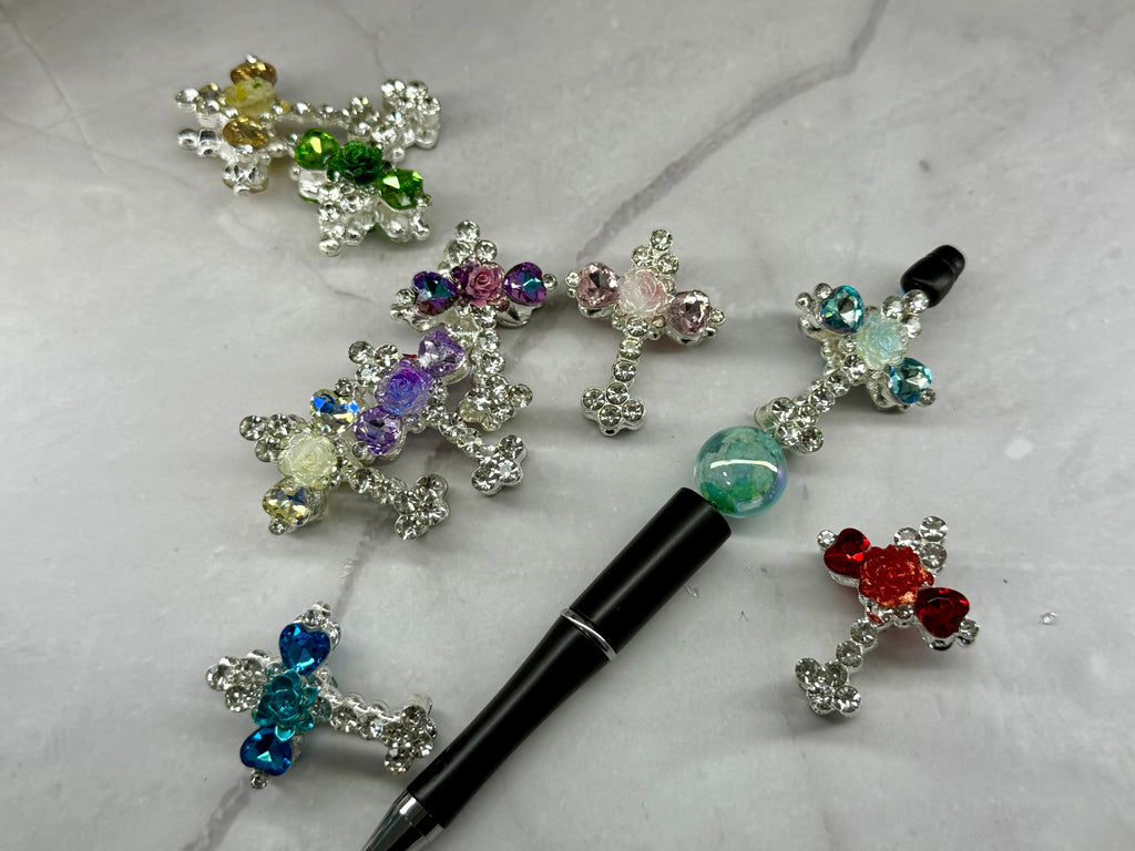 Metal Alloy Cross Rhinestone Beads
