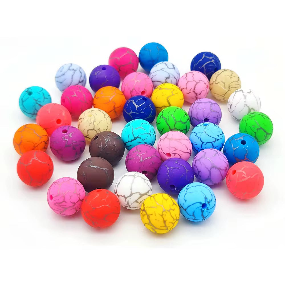 15mm Stone Printed Silicone Beads