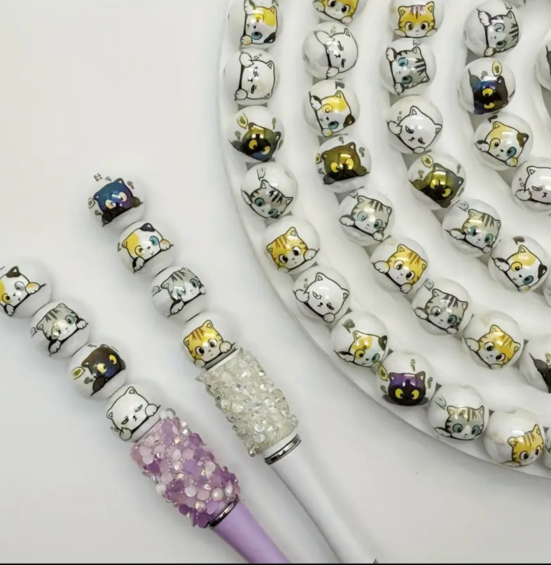 16mm Cute Cat Print Beads Mix-F9