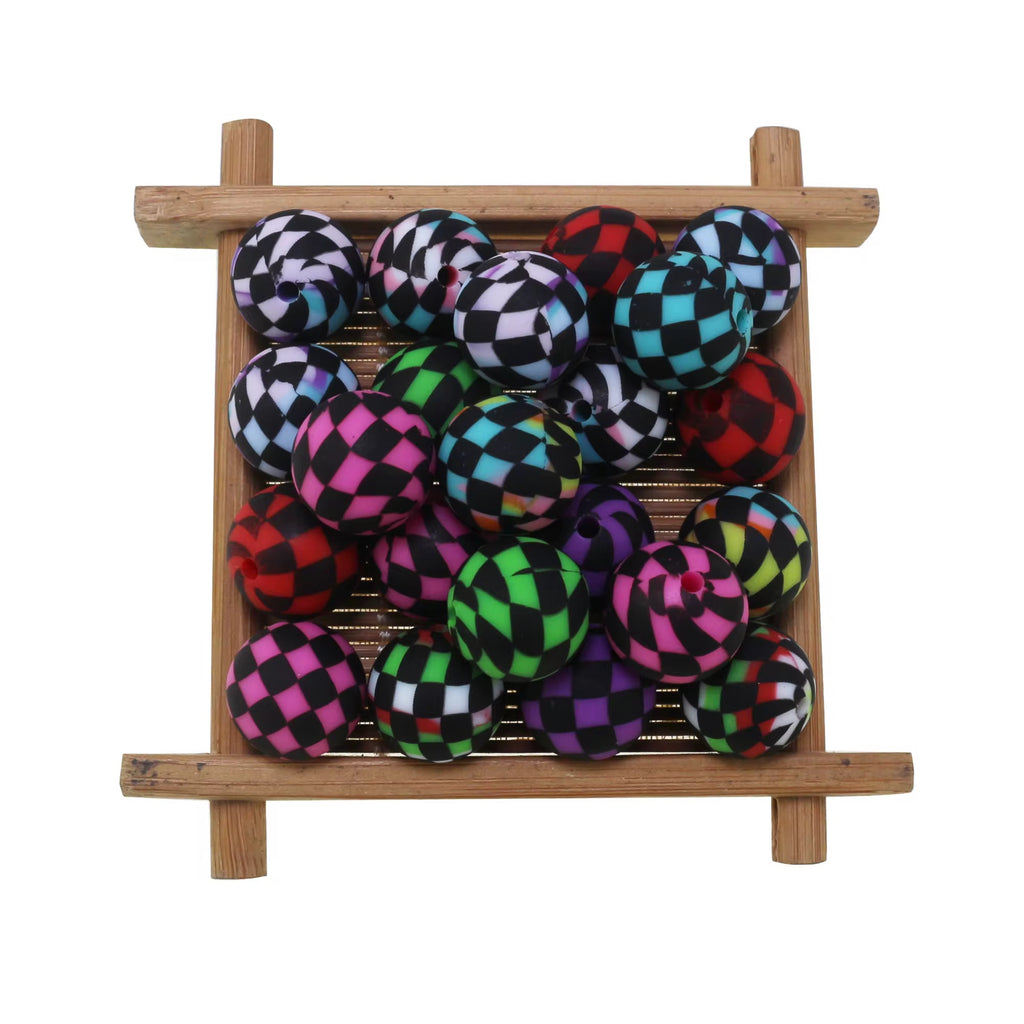 15mm Checkered Silicone Beads
