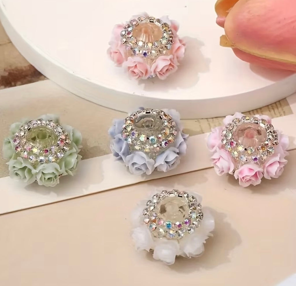 17mm Rhinestone Lined Roses Fancy Bead  Mix (5pcs)