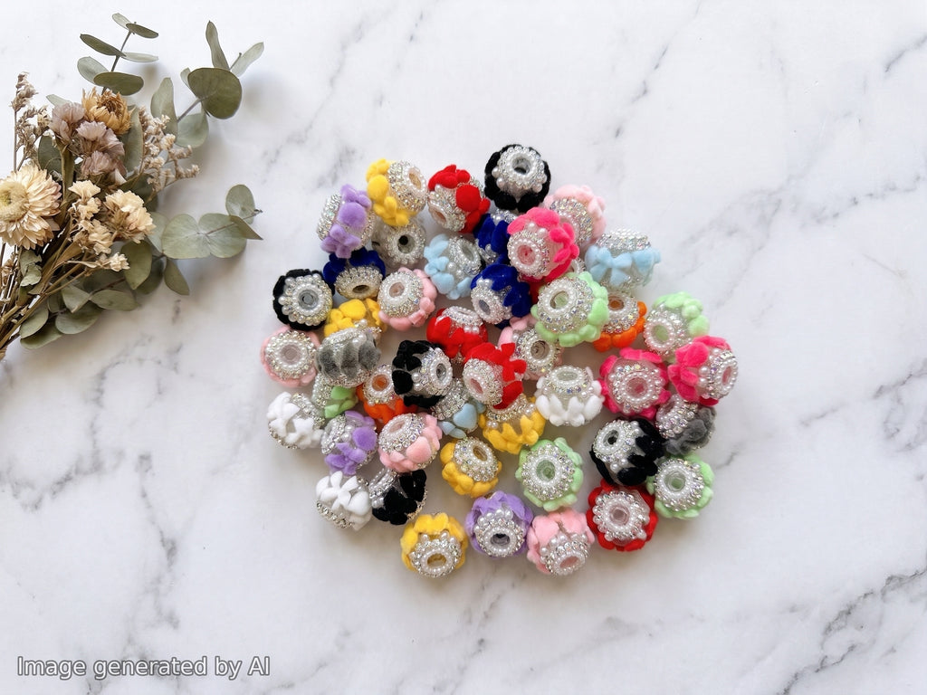 20mm Flocked Heart and Bows Rhinestone Beads (5pcs)