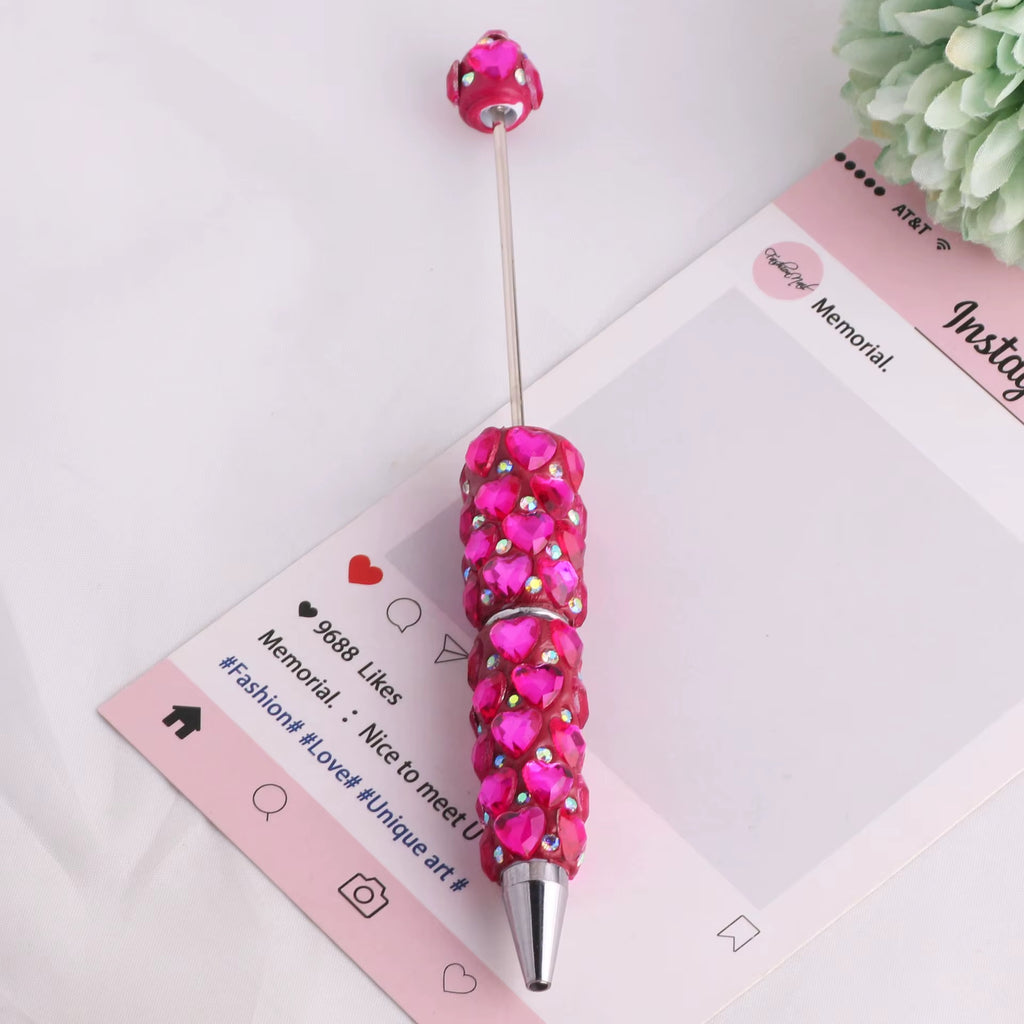 Beadable Clay Pens with Dazzling Heart in Assorted Colors