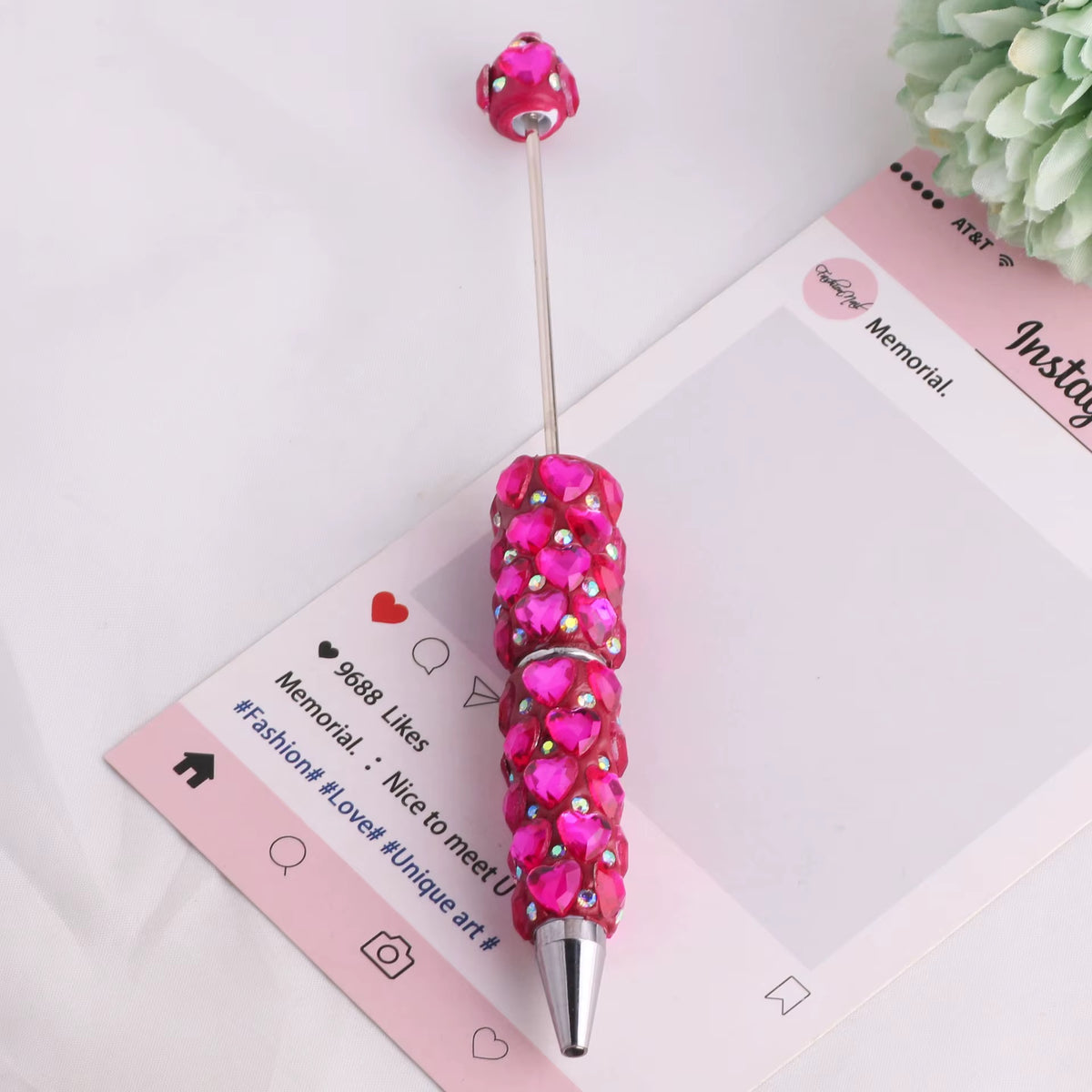 Beadable Clay Pens with Dazzling Heart in Assorted Colors