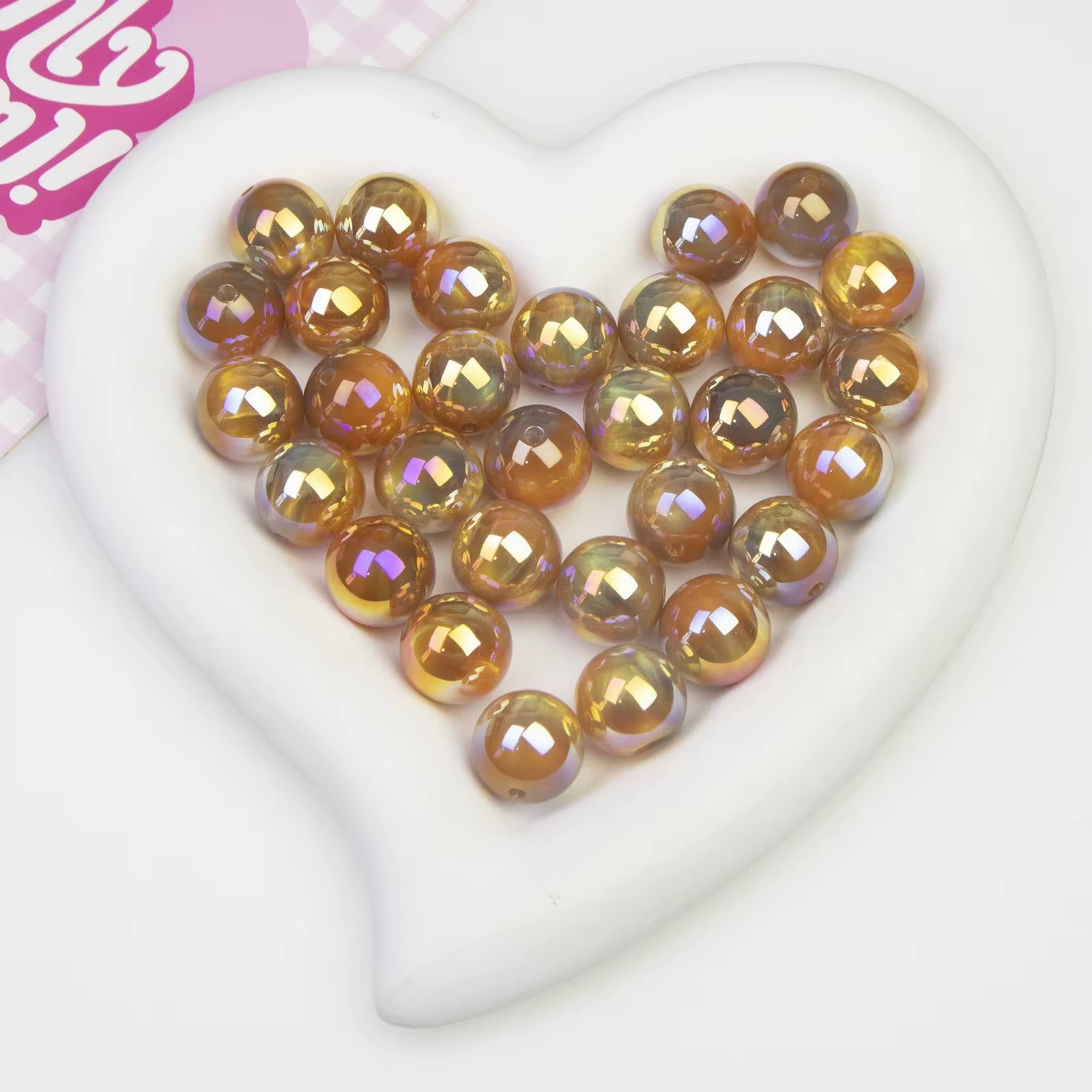 16mm Lavaflow Bicolor UV Beads Peach/Gold-O21 Secondary image