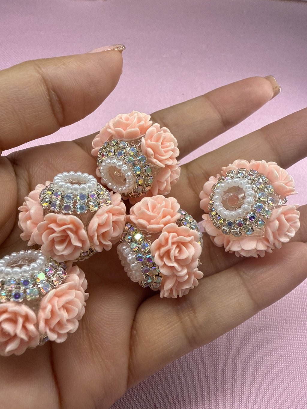 18mm Big Rose and Rhinestone Beads