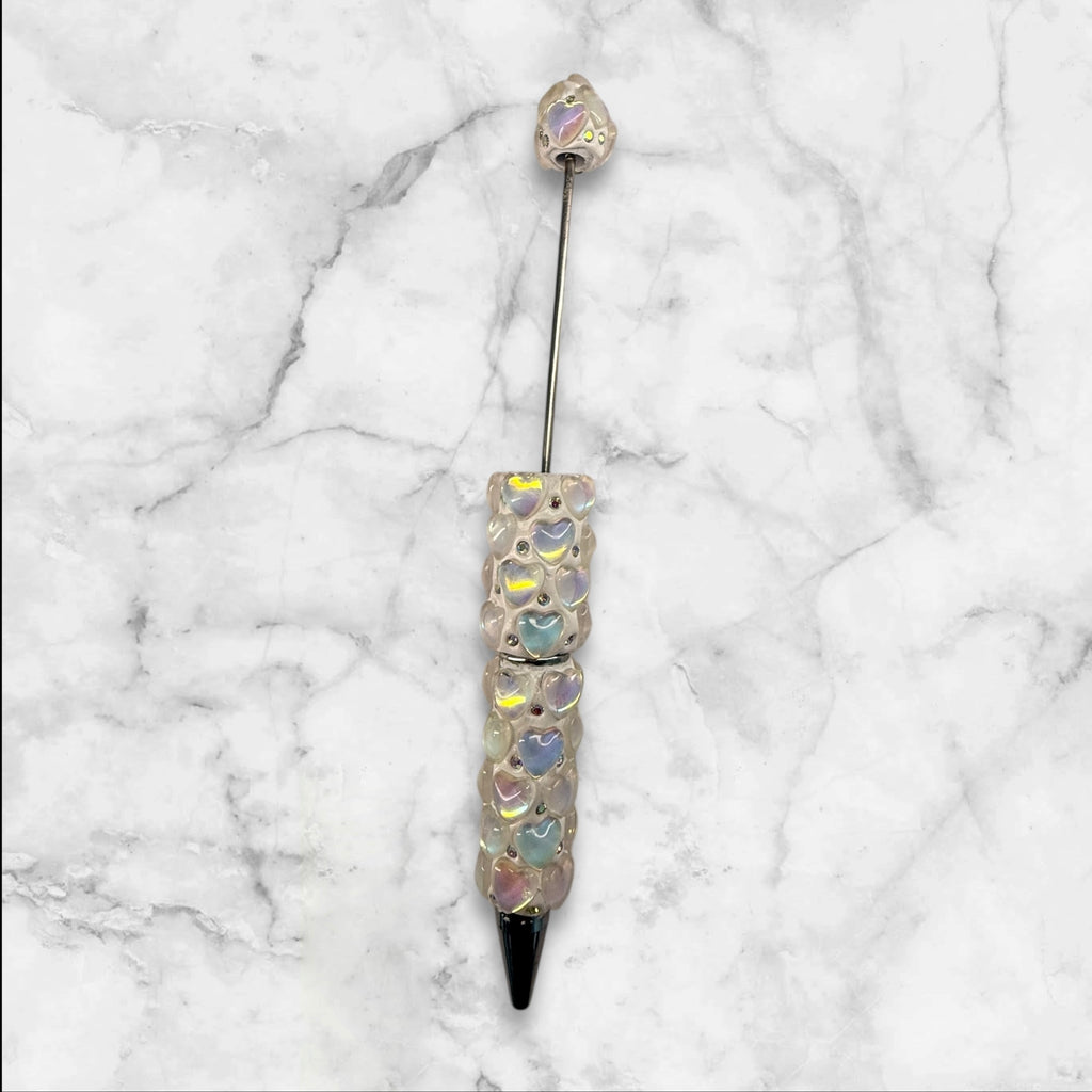 Beadable Clay Pen with Aurora Hearts & AB Rhinestones Valentine's Day Love Theme
