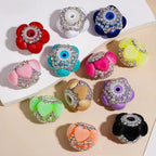 20mm  Flocked Heart and Rhinestone Fancy Beads (5pcs)