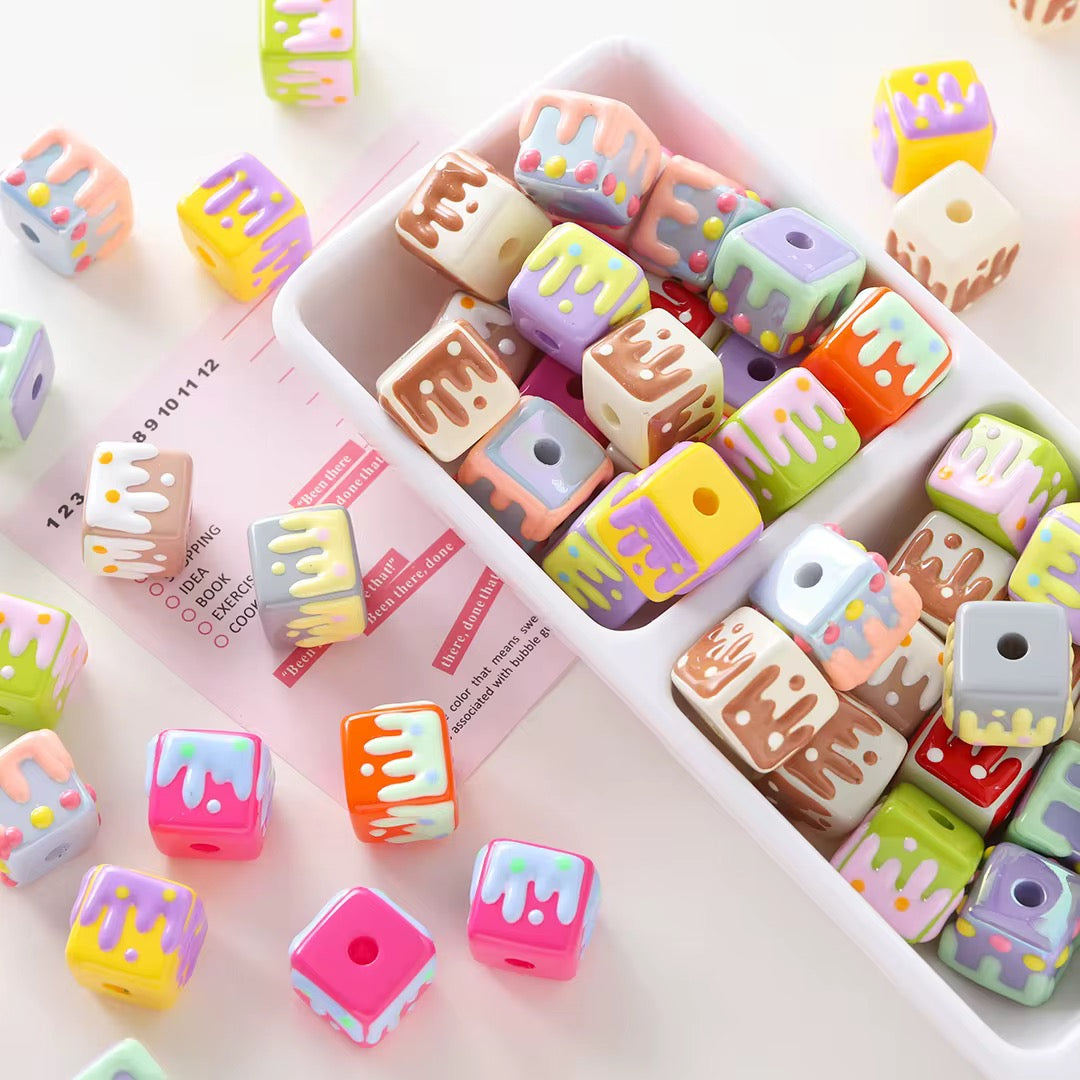 16 mm Paint Spill Cube  Beads Mix (5pc) Secondary image