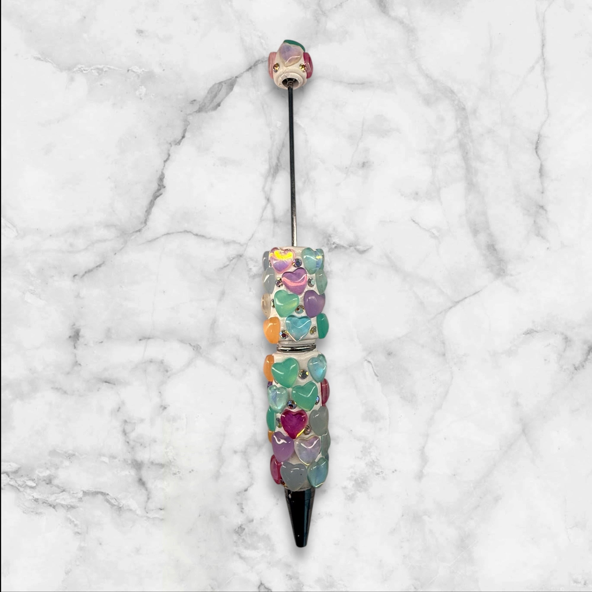 Beadable Clay Pen with Aurora Hearts & AB Rhinestones Valentine's Day Love Theme