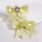Large Fabric Bowtie with Heart Shape Shiny Rhinestones White Pearls Silver Alloy Crown Acrylic Beads