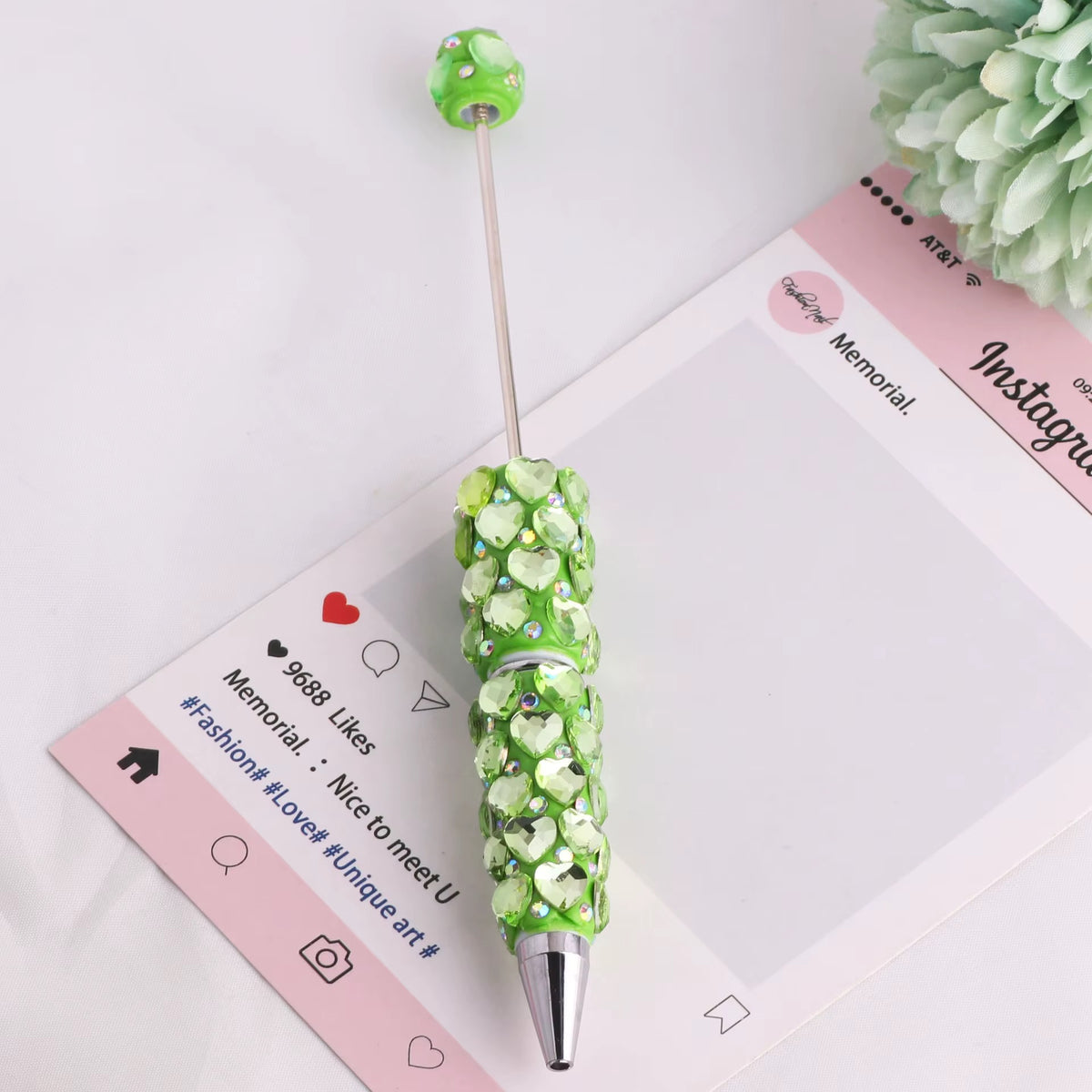Beadable Clay Pens with Dazzling Heart in Assorted Colors