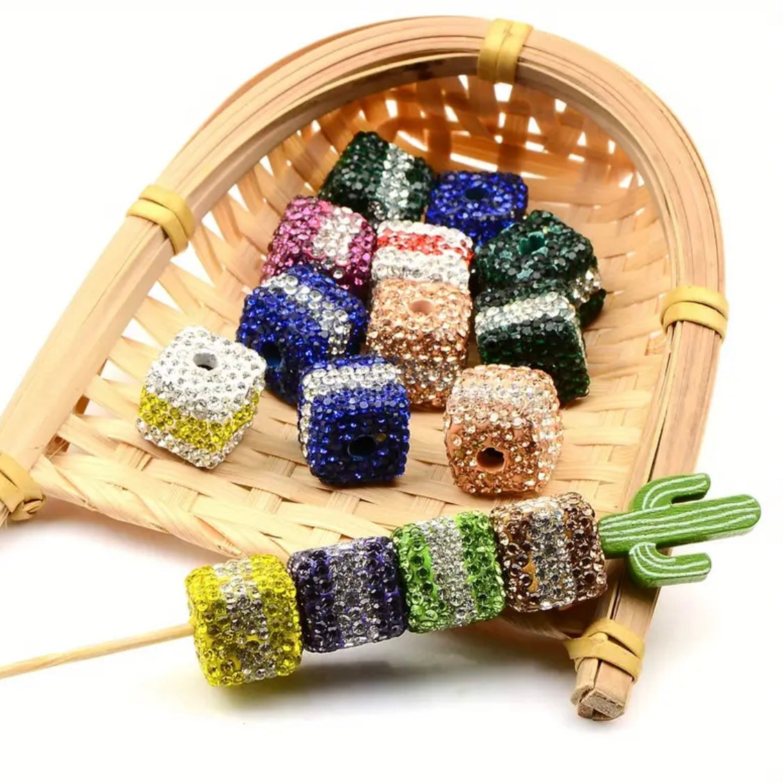 Clay Rhinestone Cube Stripped Color Beads(5 pcs) Secondary image