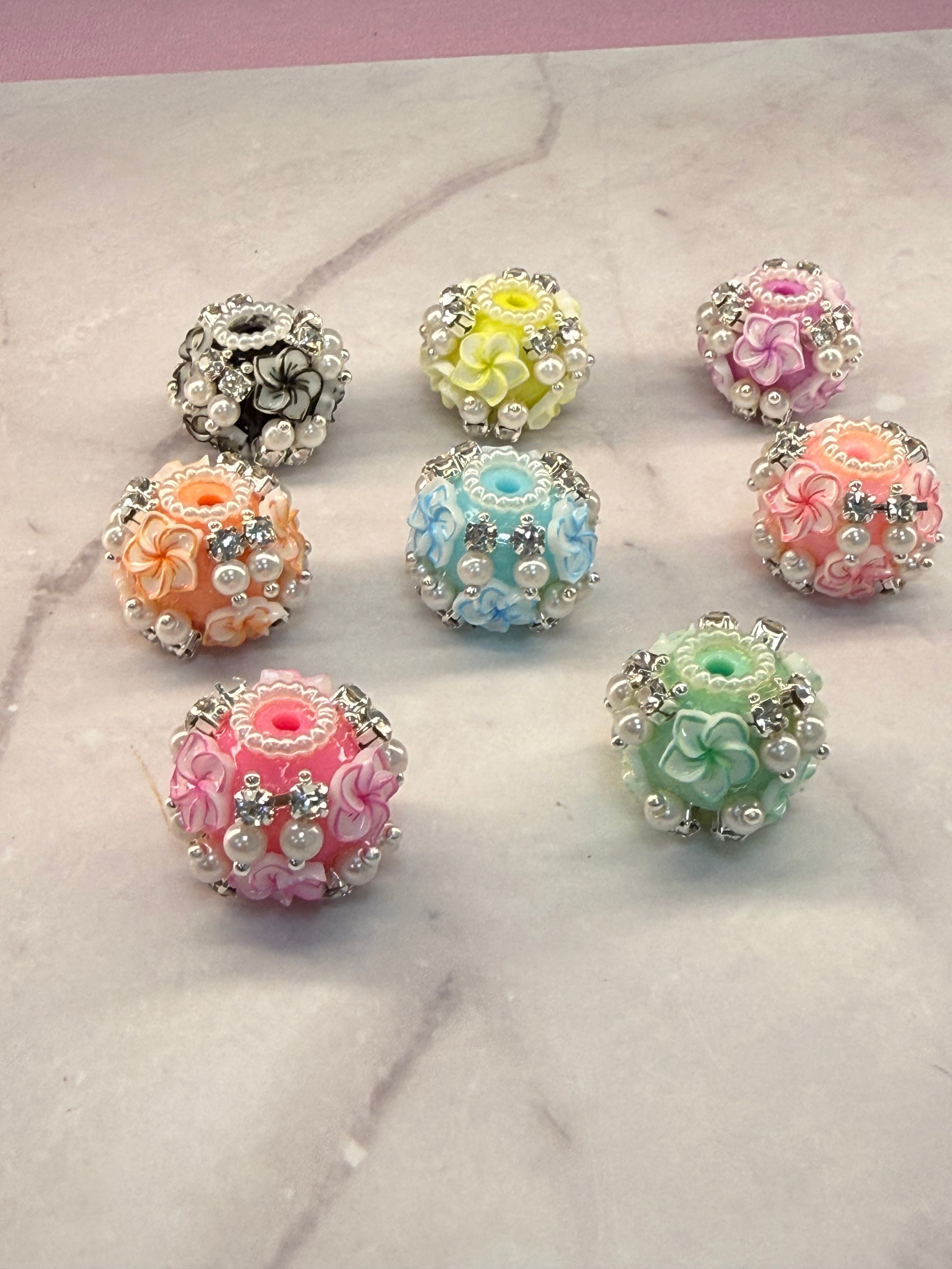18mm Azalea Flower, Pearl and Rhinestone Fancy Beads Main image
