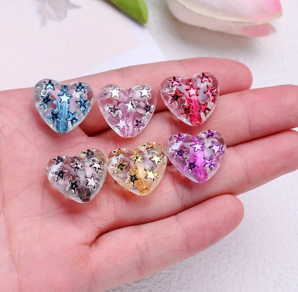 Clear Heart with Embedded Metalic Colored Stars Mix-I24