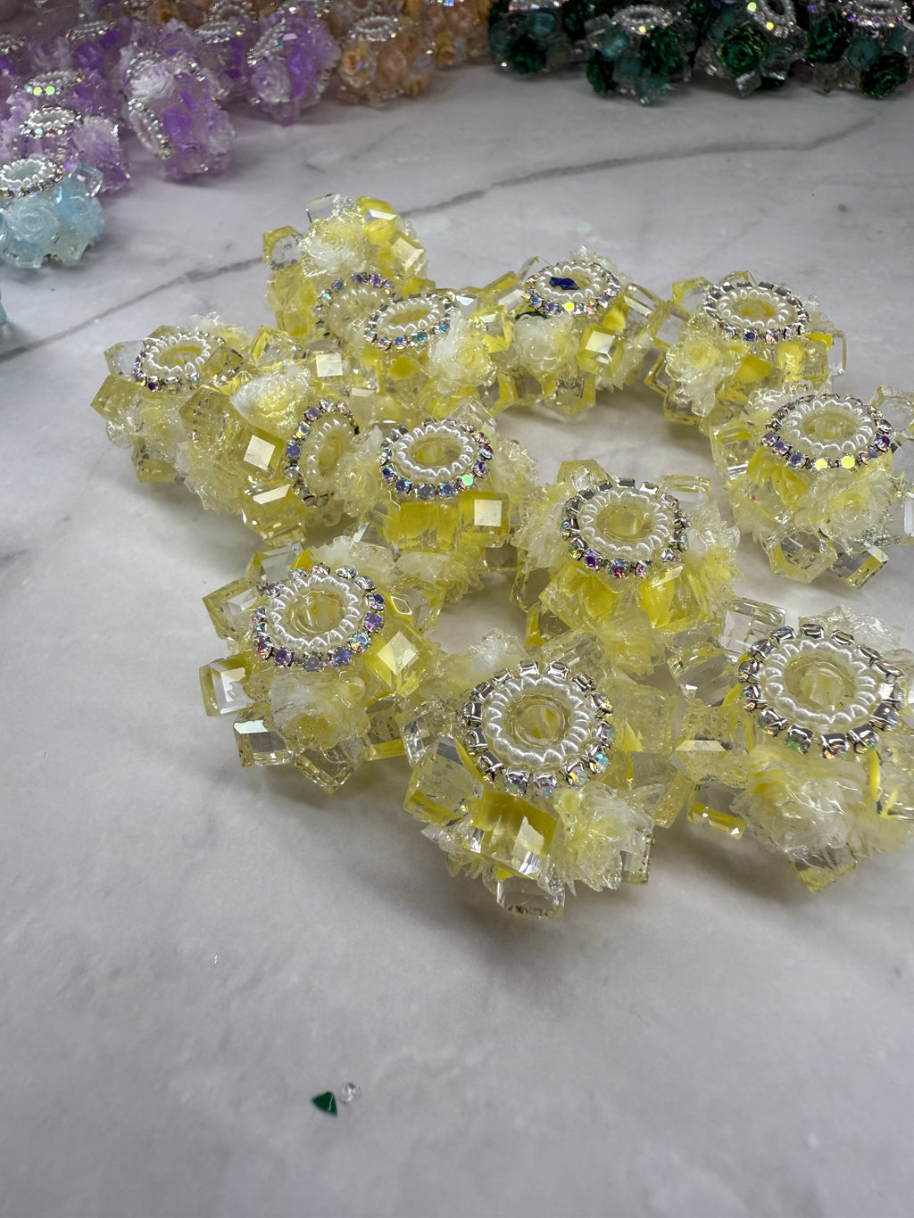 Crystal Cubes with Rhinestone and Flowers Beads