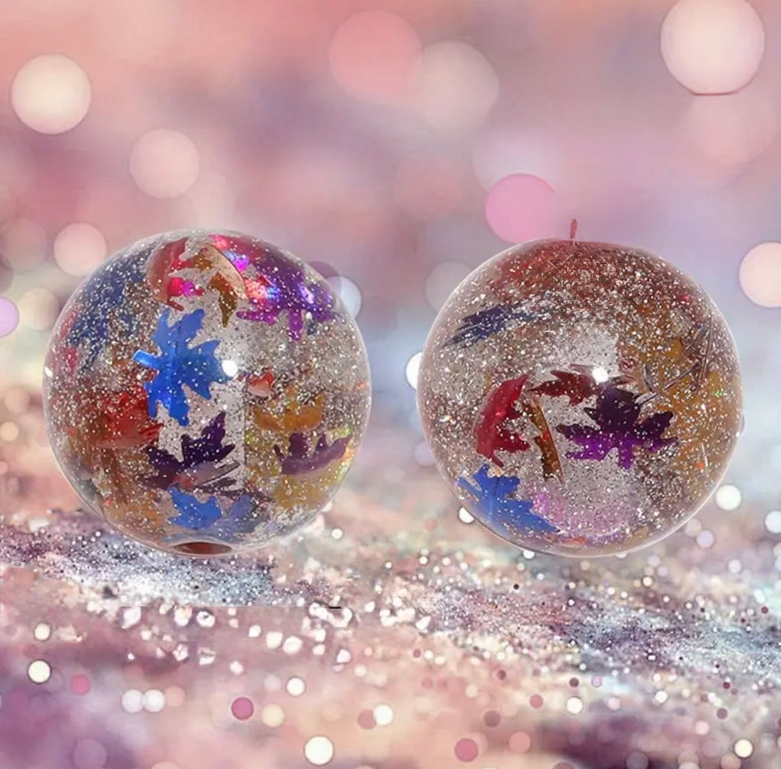 16mm Leaves Glitter Beads-F8