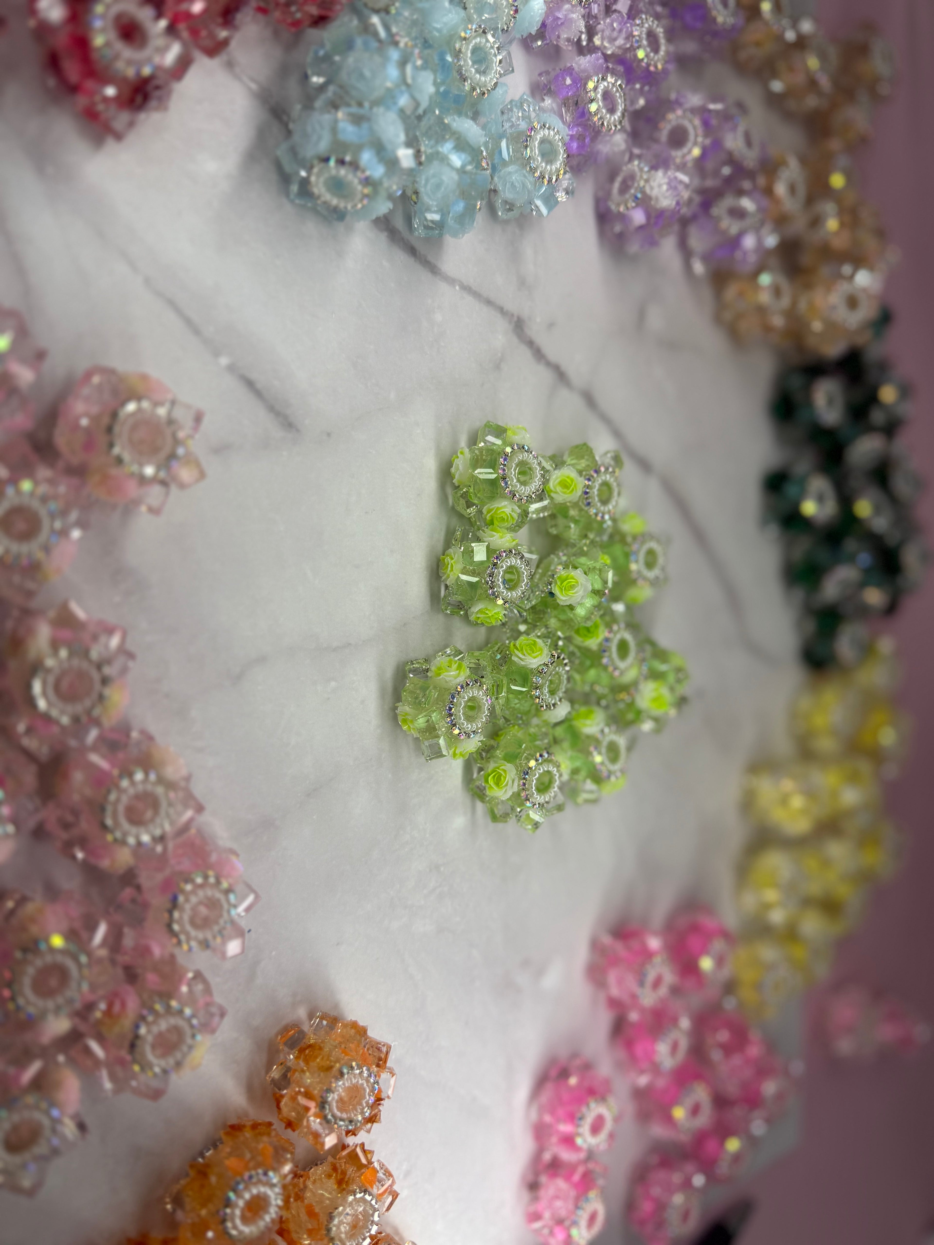 Crystal Cubes with Rhinestone and Flowers Beads