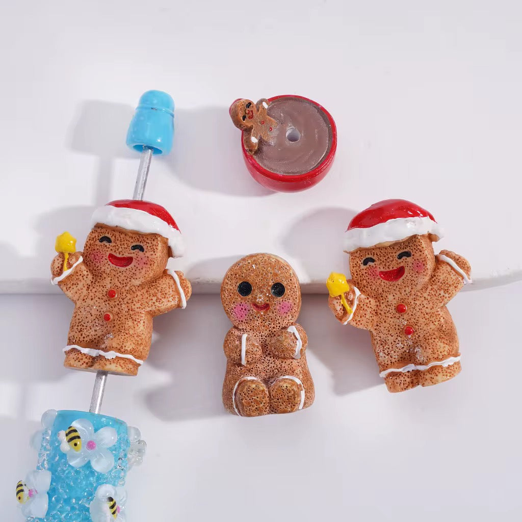 3D Christmas Gingerbread Man Beads (5pcs)