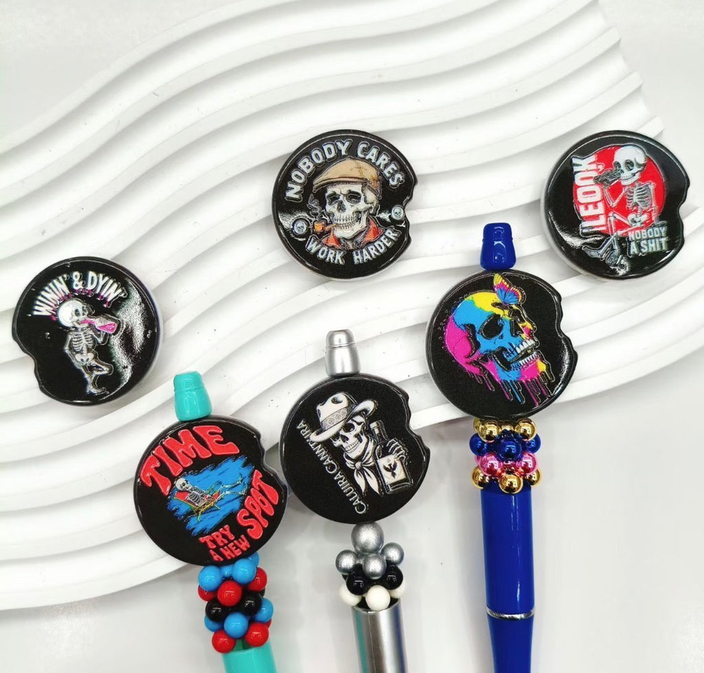 Rock and Roll Skull Flat Beads-GG10