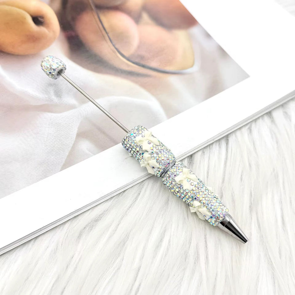 Silver Bow Tie Clay Rhinestone Beadable Pens