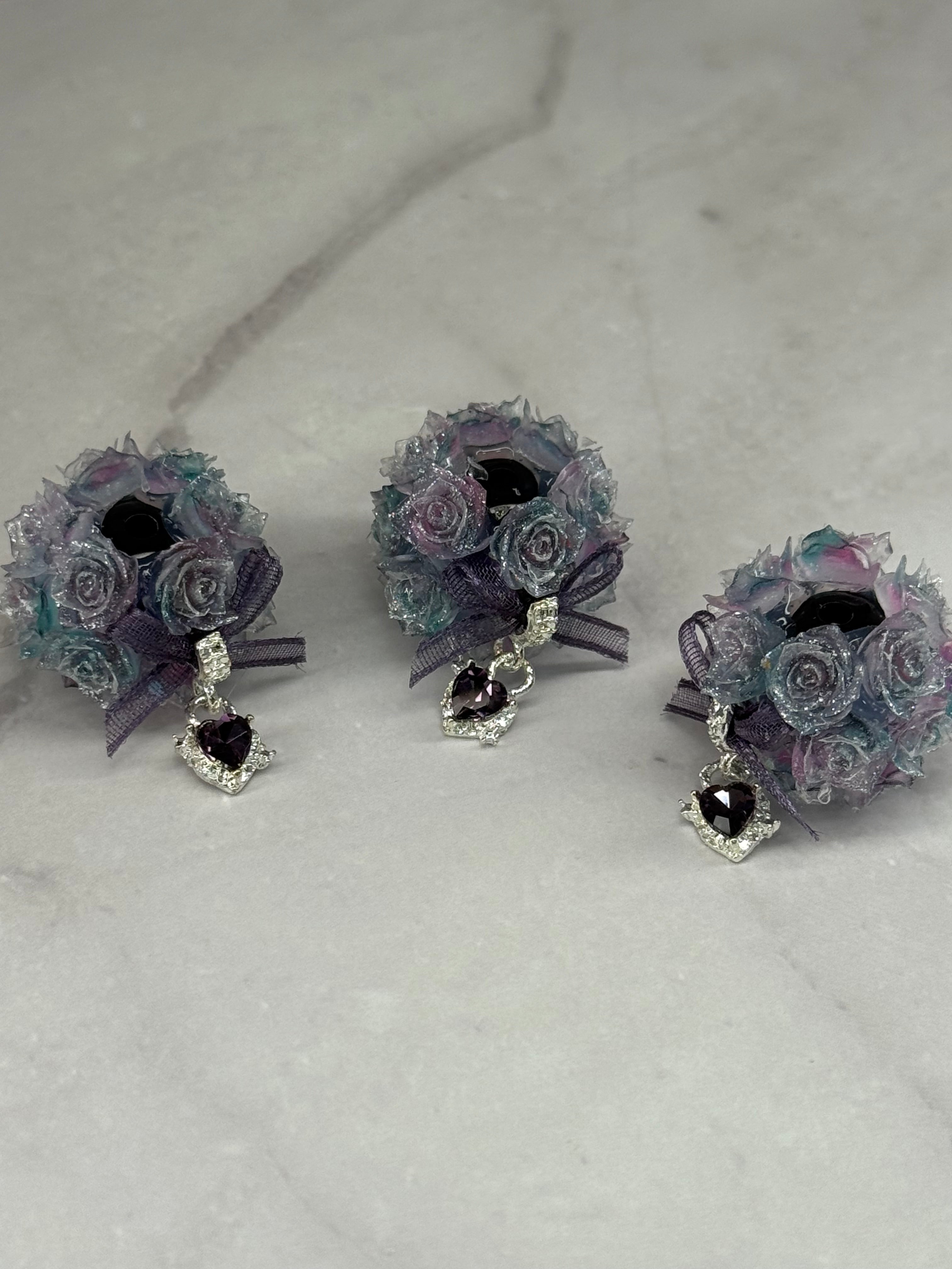 Fancy Rose Beads with Rhinestone Dangle Heart