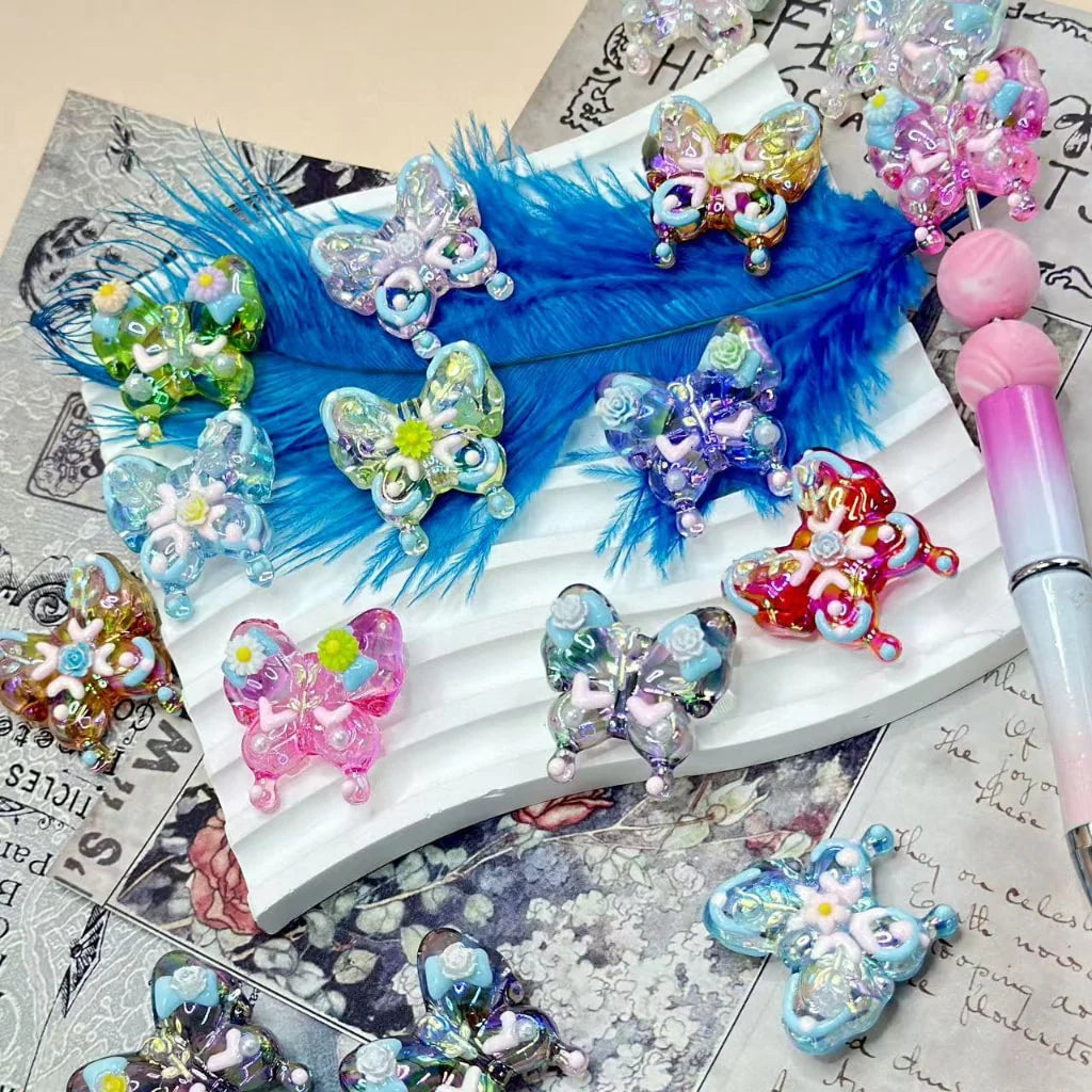 29mm Hand Painted Butterfly with Roses (5pcs) Main image