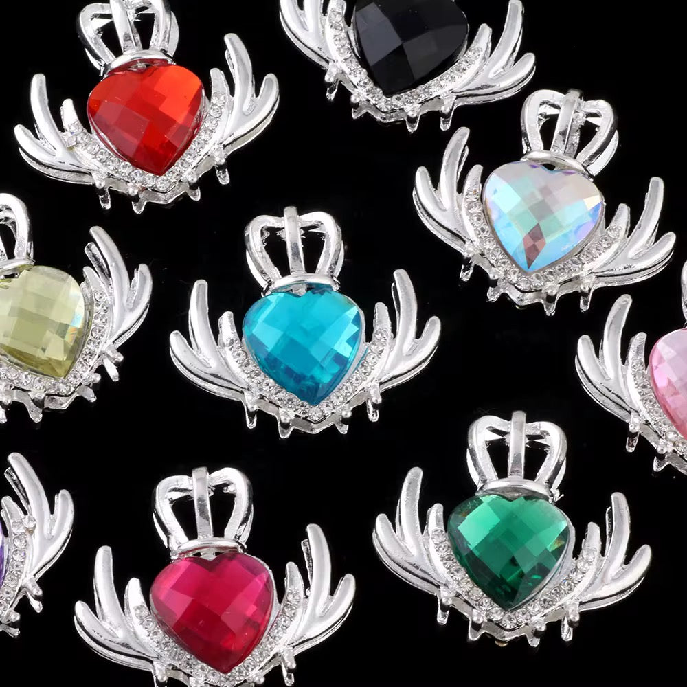30mm Alloy Crown Rhinestone Hearts-U10