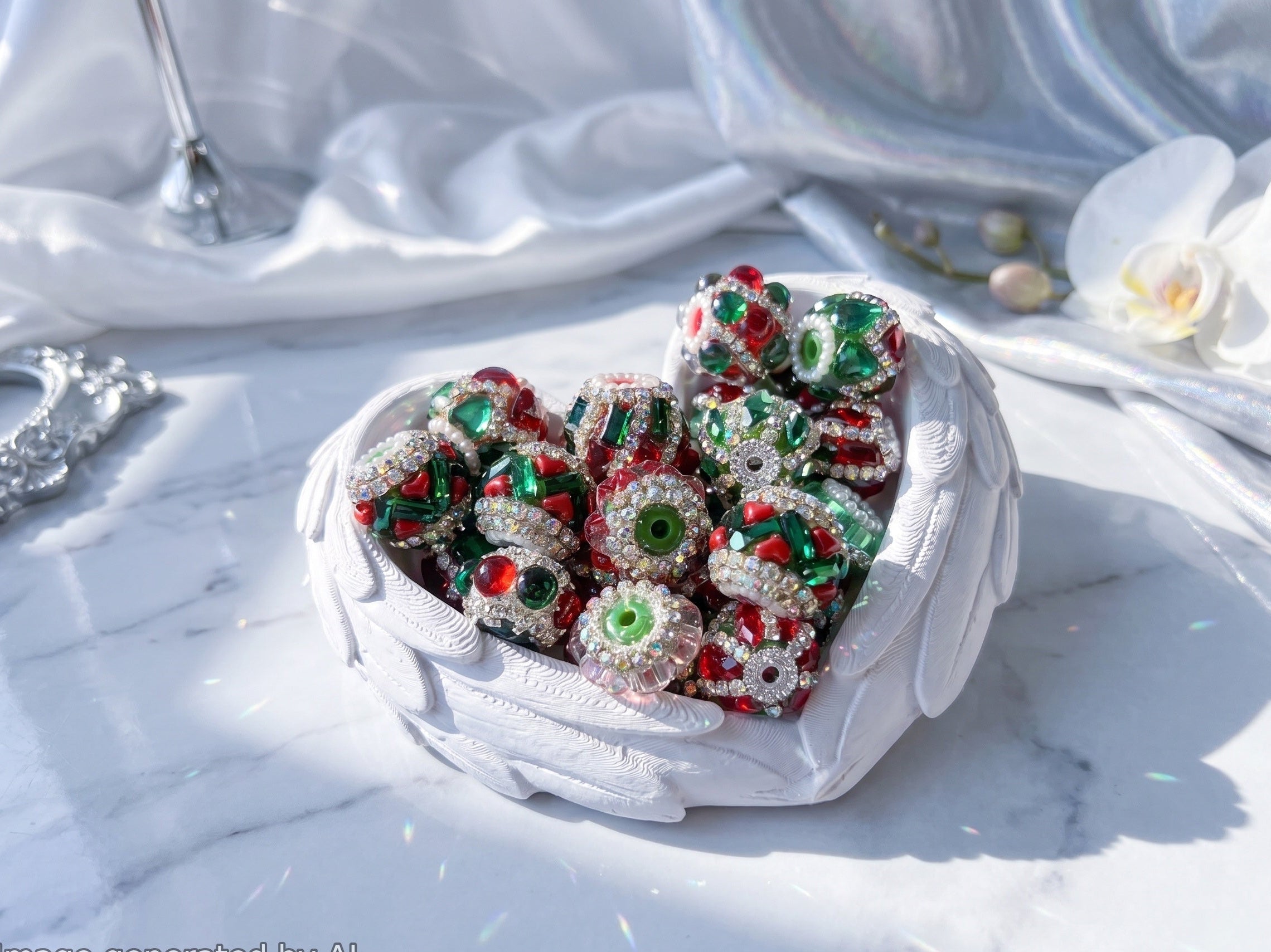 18mm  Rhinestone Christmas Fancy Beads (5pcs)