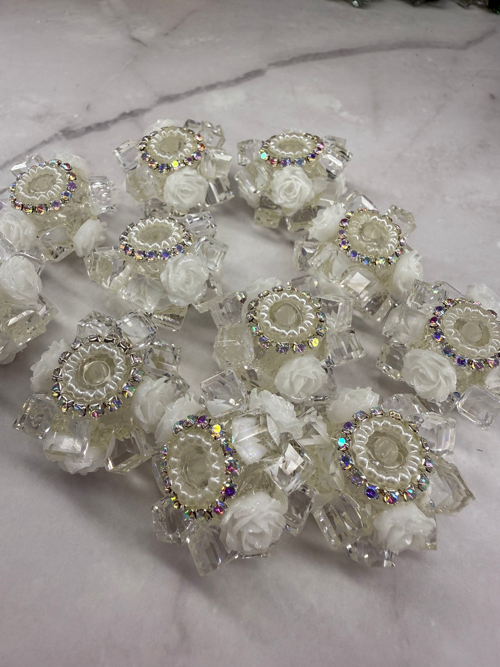 Crystal Cubes with Rhinestone and Flowers Beads