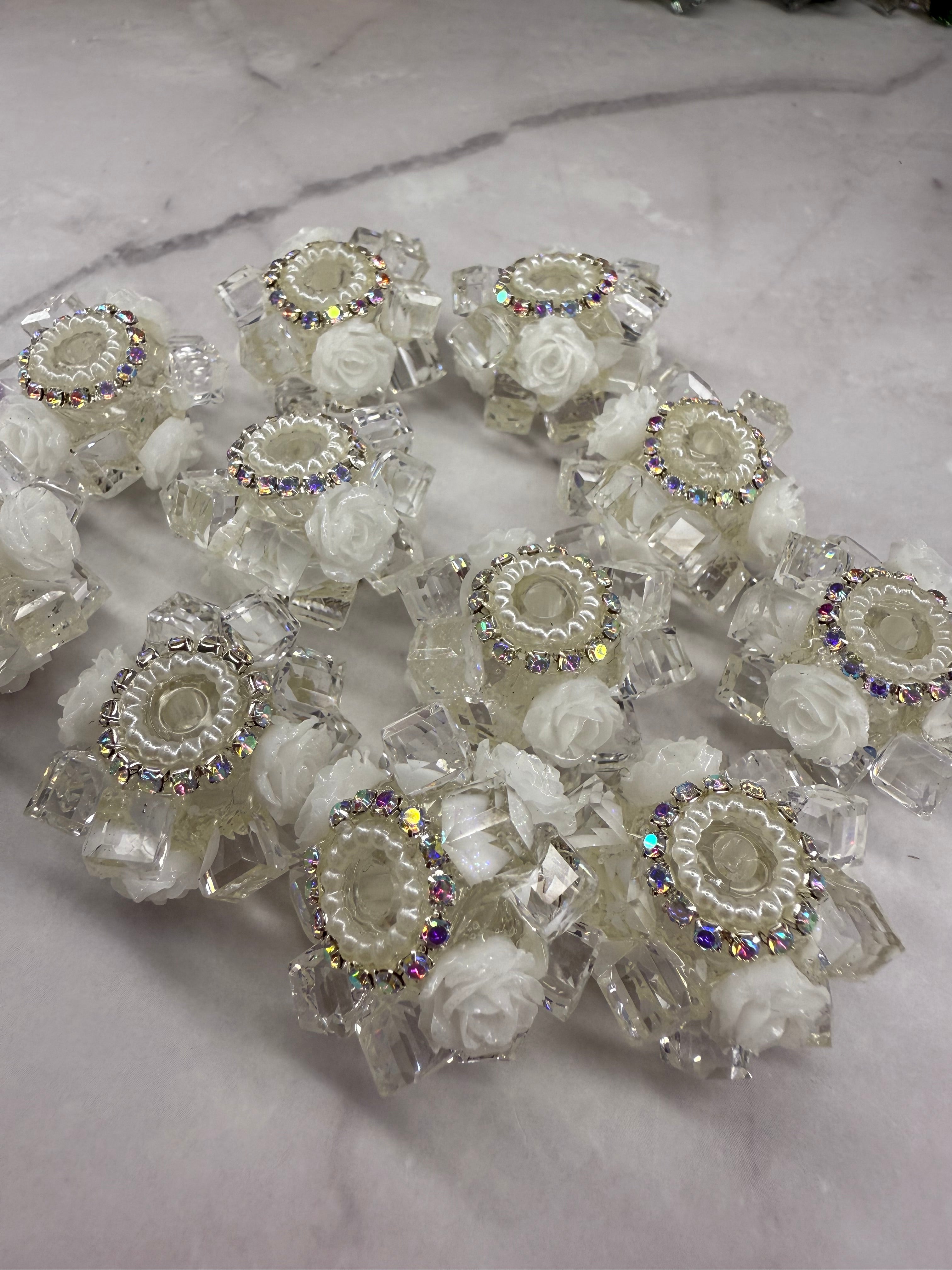 Crystal Cubes with Rhinestone and Flowers Beads