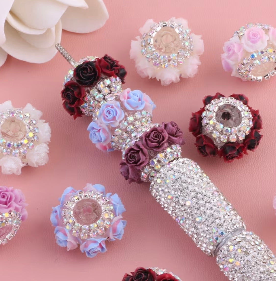 17mm Rhinestone Lined Roses Fancy Bead  Mix (5pcs)