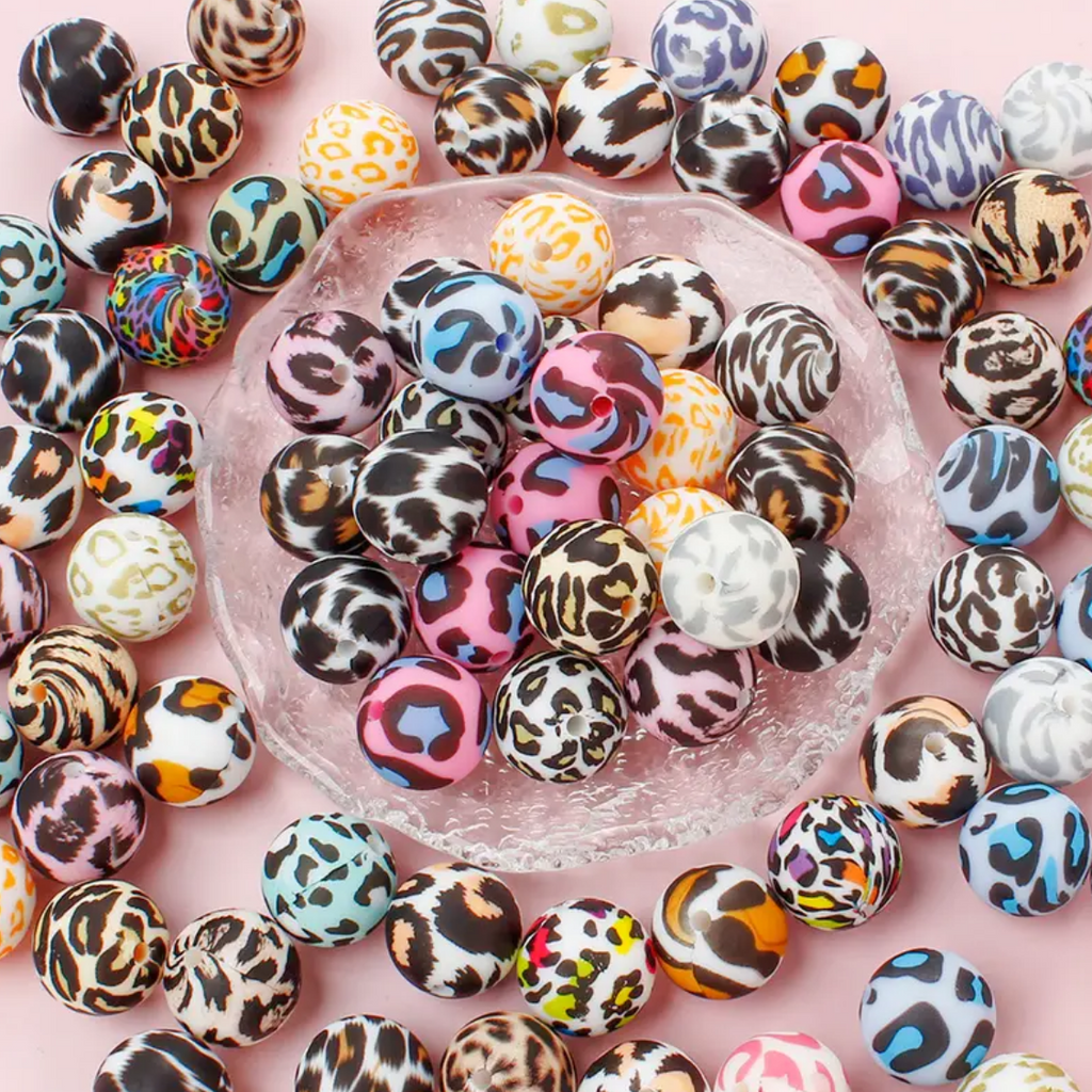 14mm Animal Print Silicone Beads-W12