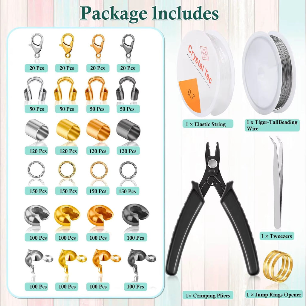 Beads Kit for Jewelry Making Knot & Crimp Tube Covers Jump Rings Wire Guardian Beads & Bead Assortments