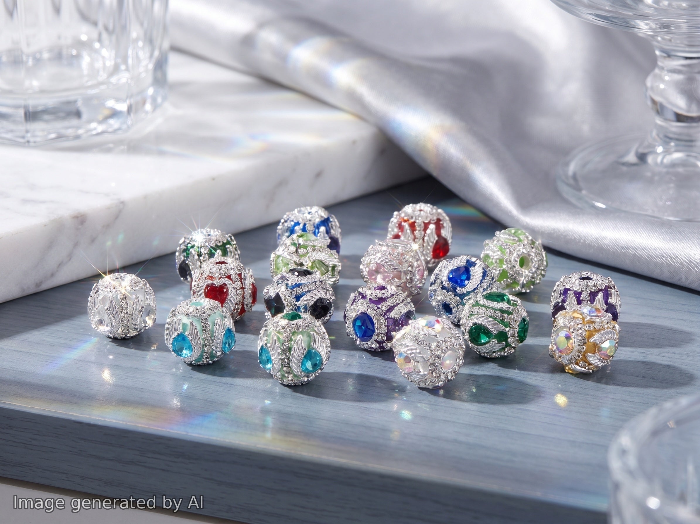 18mm  Heart Crystal and Metal Wing Fancy Beads (5pcs) Main image