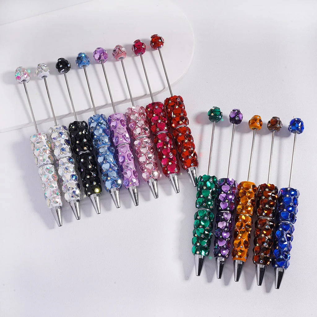 Beadable Clay Pens with Dazzling Heart in Assorted Colors Valentine's Day, AB Rhinestones