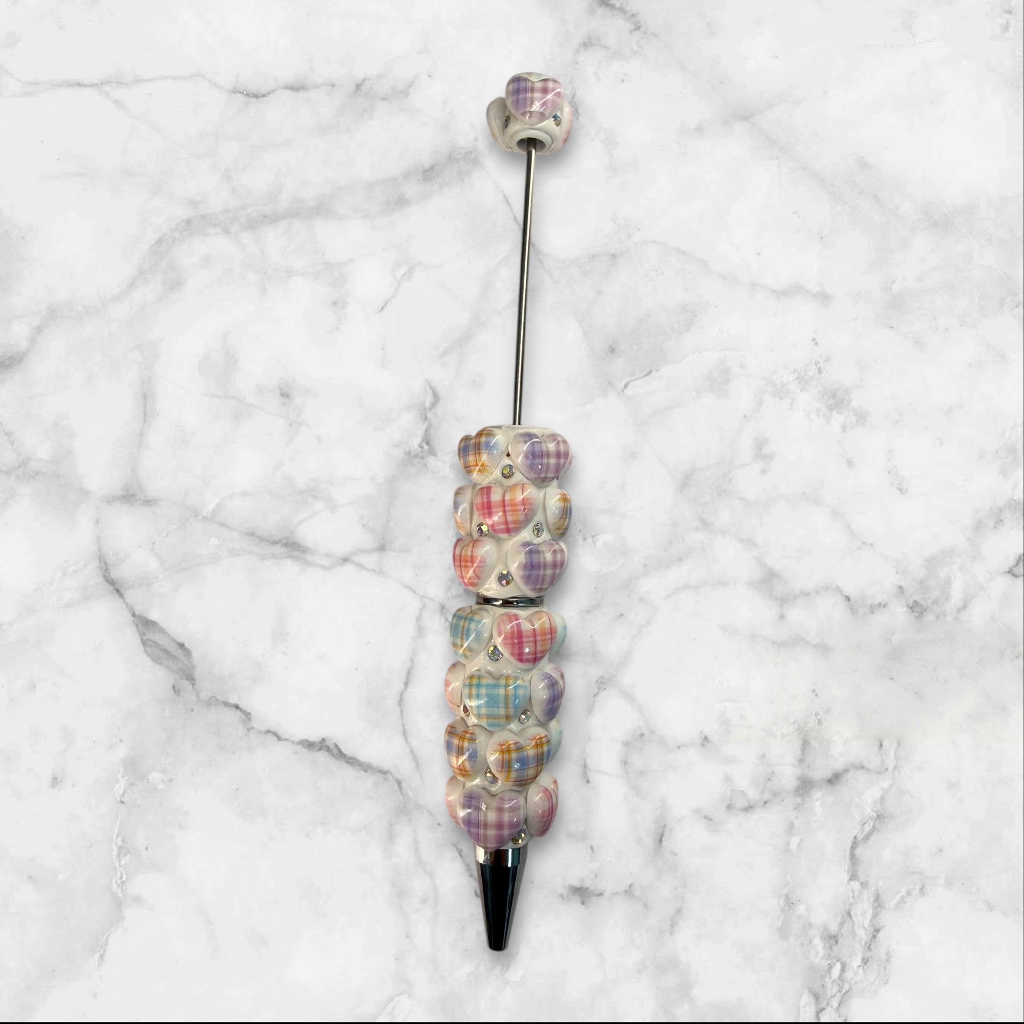 Beadable Clay Pen with Aurora Hearts & AB Rhinestones Valentine's Day Love Theme