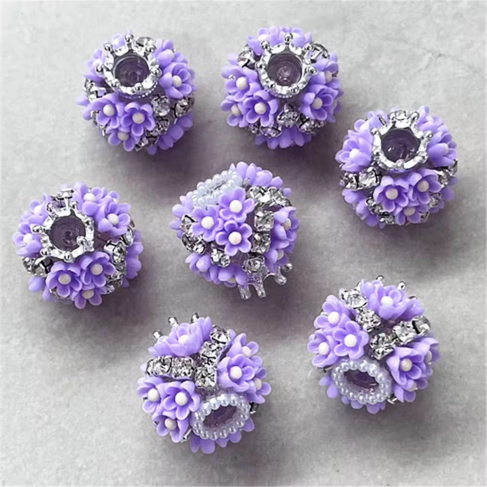 19mm Crowned Flower & Rhinestone Beads