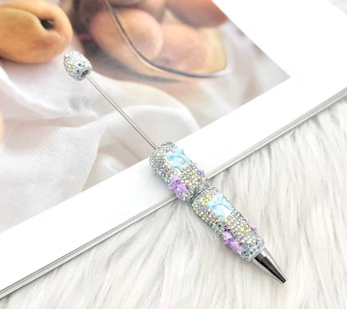 Silver Bow Tie Clay Rhinestone Beadable Pens