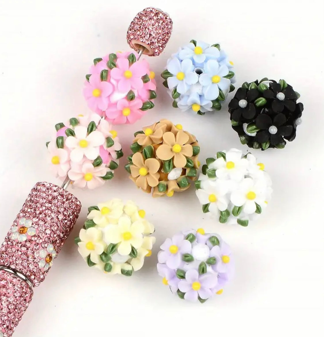 16mm Fancy Clay Daisy and Stone Beads-S6