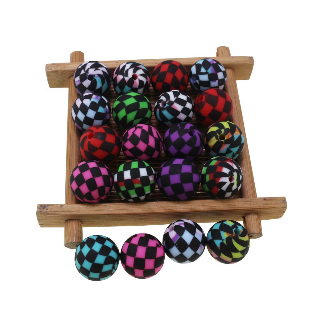 15mm Checkered Silicone Beads