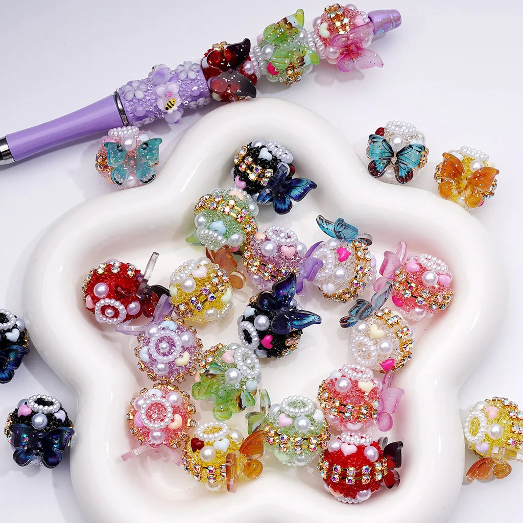 18mm Sugar Heart and Rhinestone Beads(5pcs)