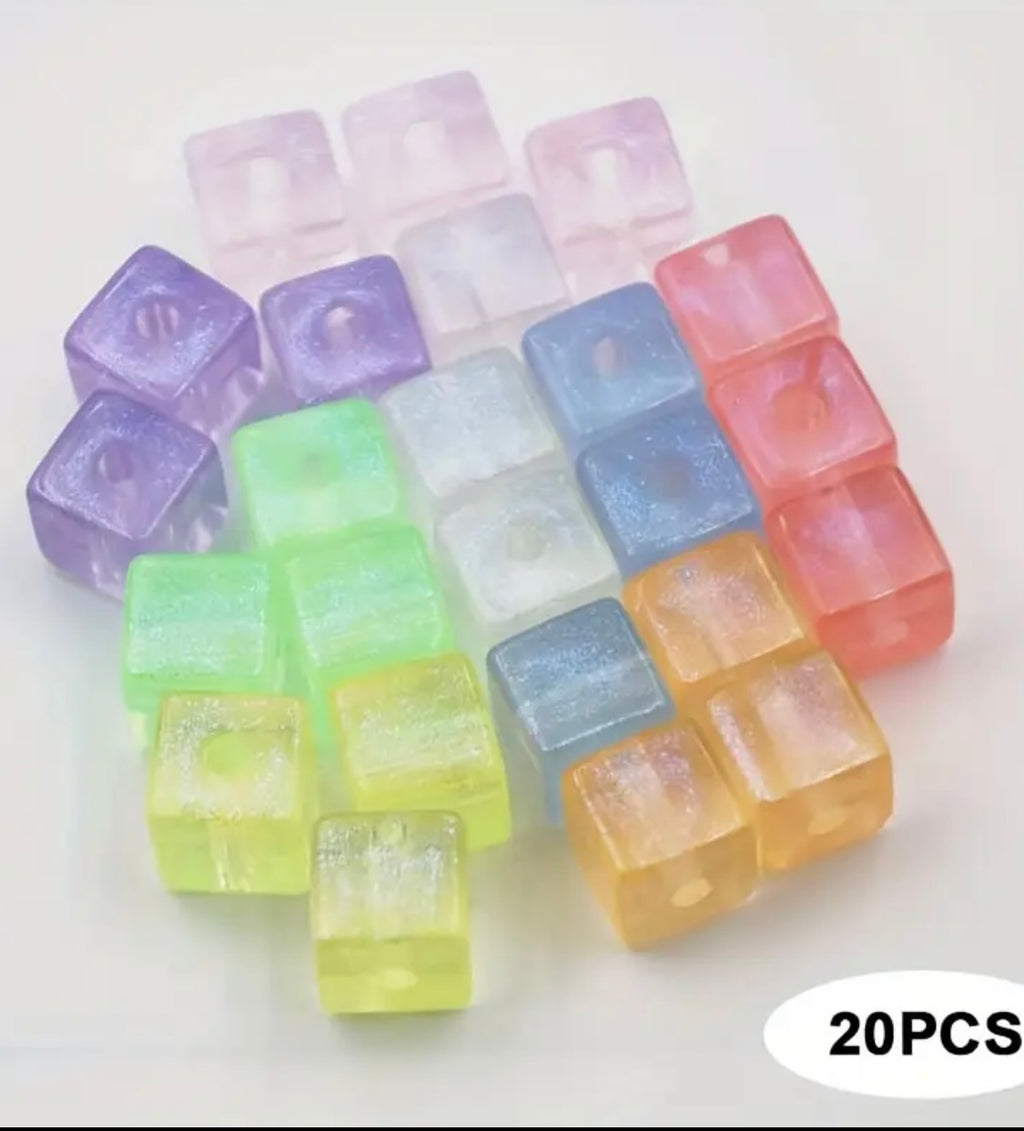 16mm Glitter Shimmer Cube Beads