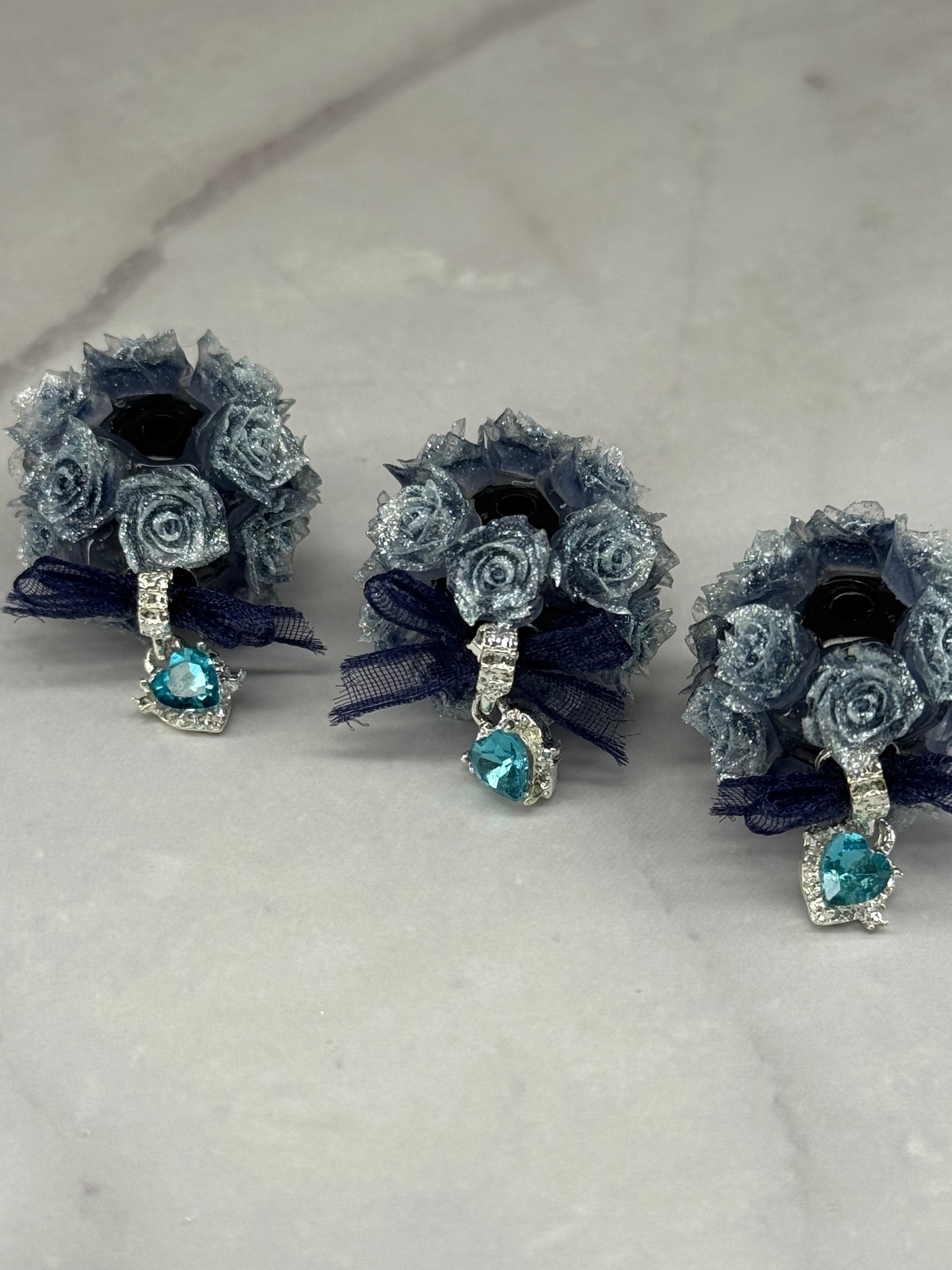 Fancy Rose Beads with Rhinestone Dangle Heart