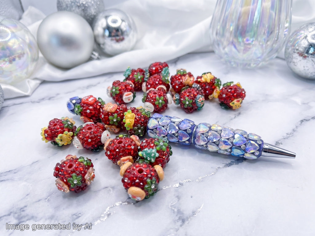 18mm  Red Rhinestone Christmas Fancy Beads (5pcs)