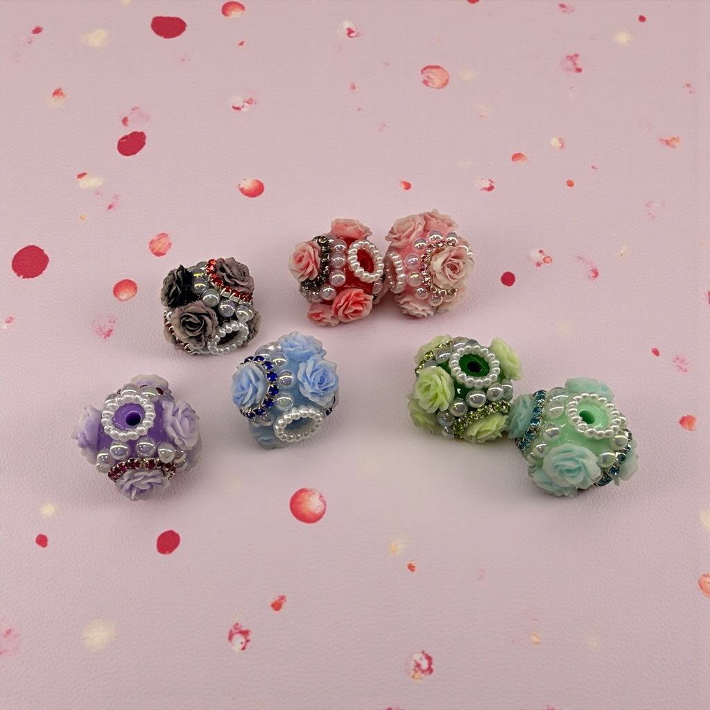 17mm Rose, Pearl and Rhinestone Fancy Bead (5pcs)-🎡