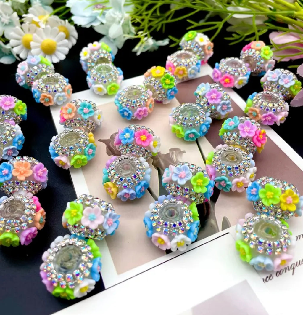 16mm Rhinestone Multicolor Flower Fancy Beads (5pcs)